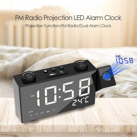 Radio sveglia con proiettore luce Led blu rotazione proiettore 180 gradi USB