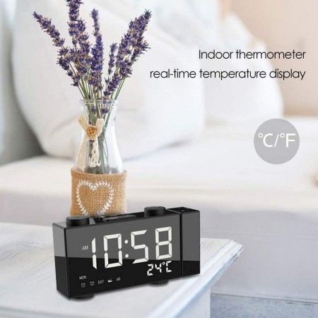 Radio sveglia con proiettore luce Led blu rotazione proiettore 180 gradi USB