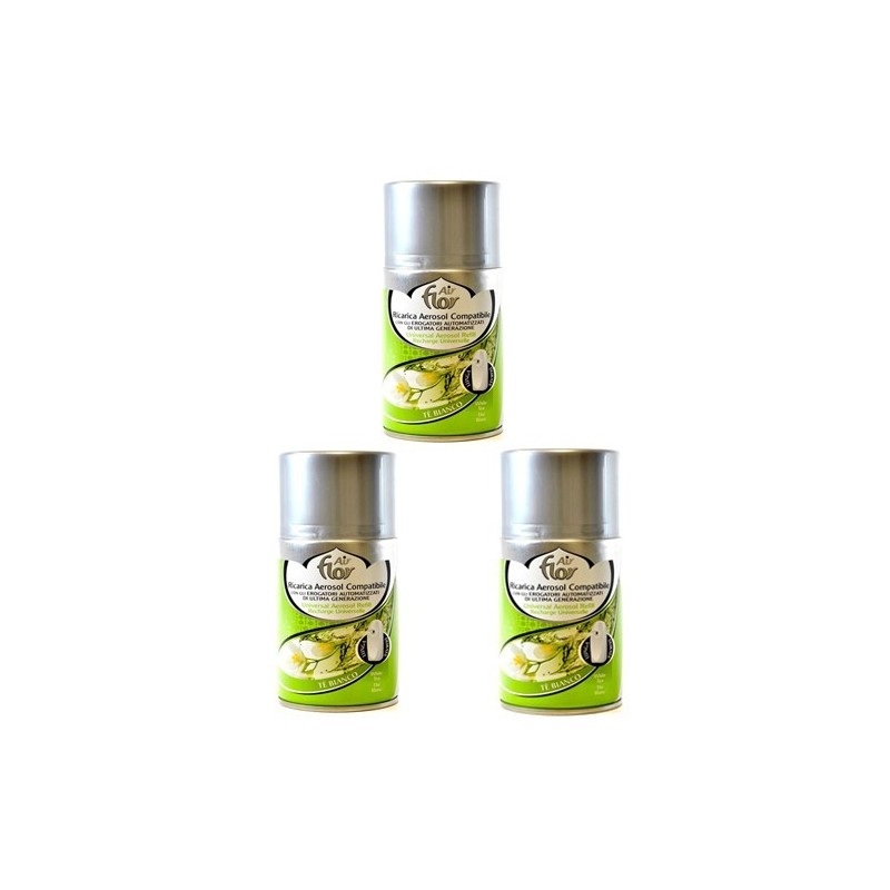 3x Deodorante ambiente 250 ml ricarica erogatore automatico al Tè bianco spray