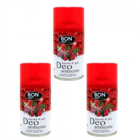 3x Deodorante ambiente 250ml ricarica erogatore automatico aroma Bacche di goji