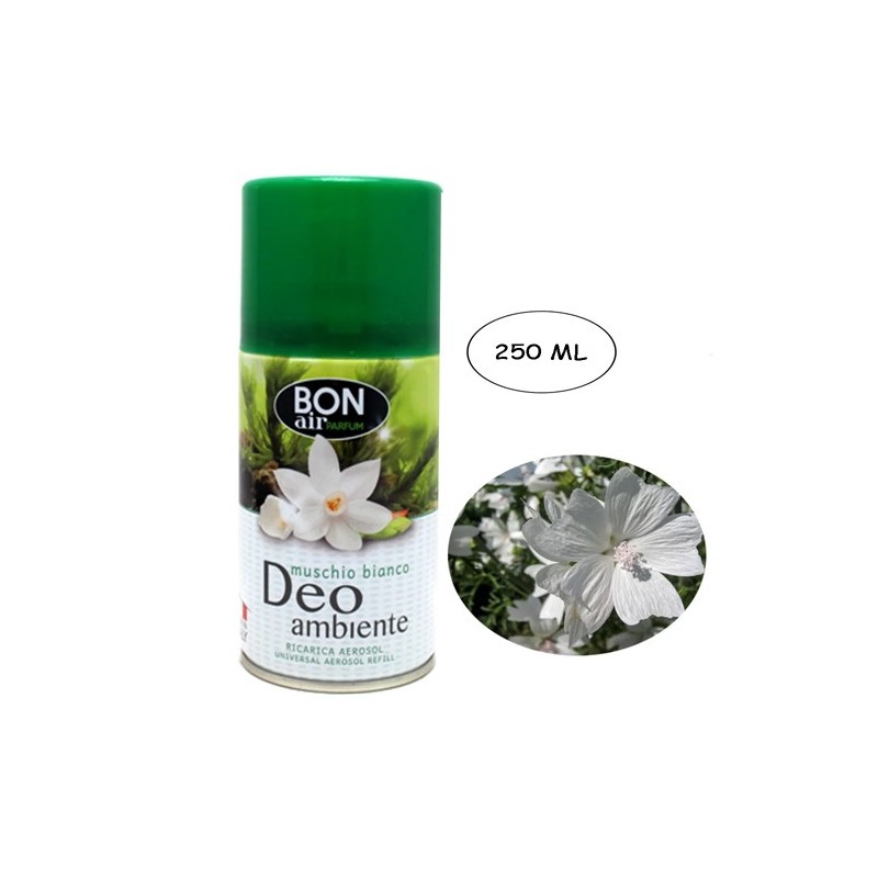 3x Deodorante ambiente 250ml ricarica erogatore automatico aroma Muschio bianco