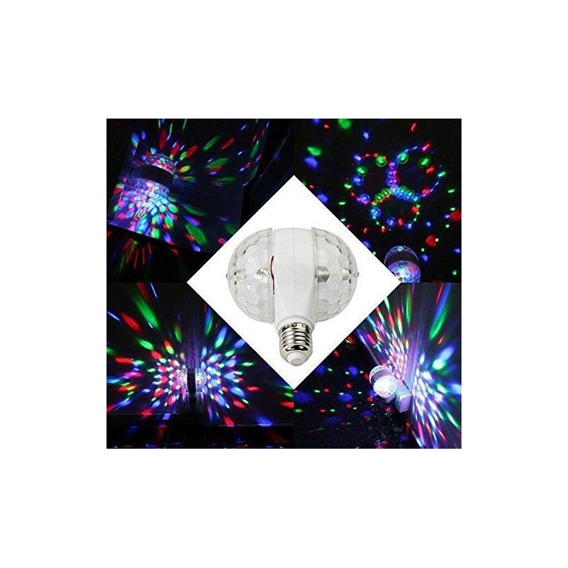 Lampada  Mini Proiettore RGB doppia rotazione LED E27 effetto disco per feste discoteca con adattatore per presa corrente