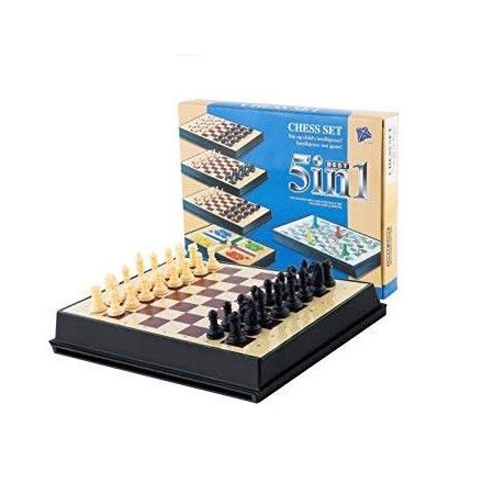 Scacchiera 5 in 1 pieghevole gioco scacchi chess set dama backgammon 3x17x12 cm