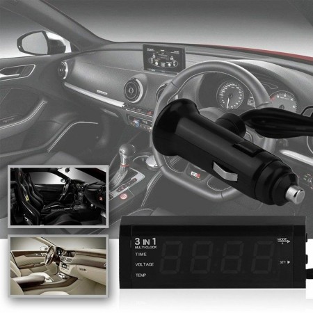 Voltometro Termometro Orologio 3 in 1 digitale LED rosso 0-33V per interni 12V