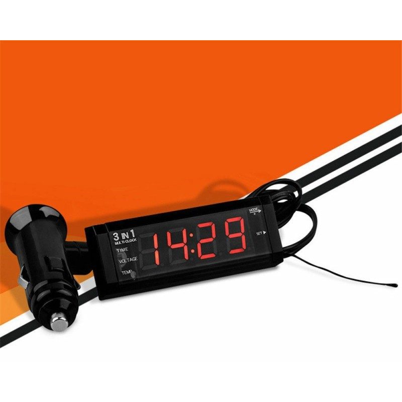 Iron Voltometro Termometro Orologio 3 in 1 digitale LED rosso 0-33V...
