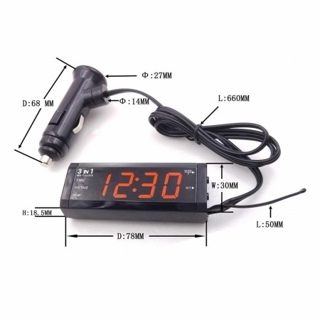 Voltometro Termometro Orologio 3 in 1 digitale LED rosso 0-33V per interni 12V