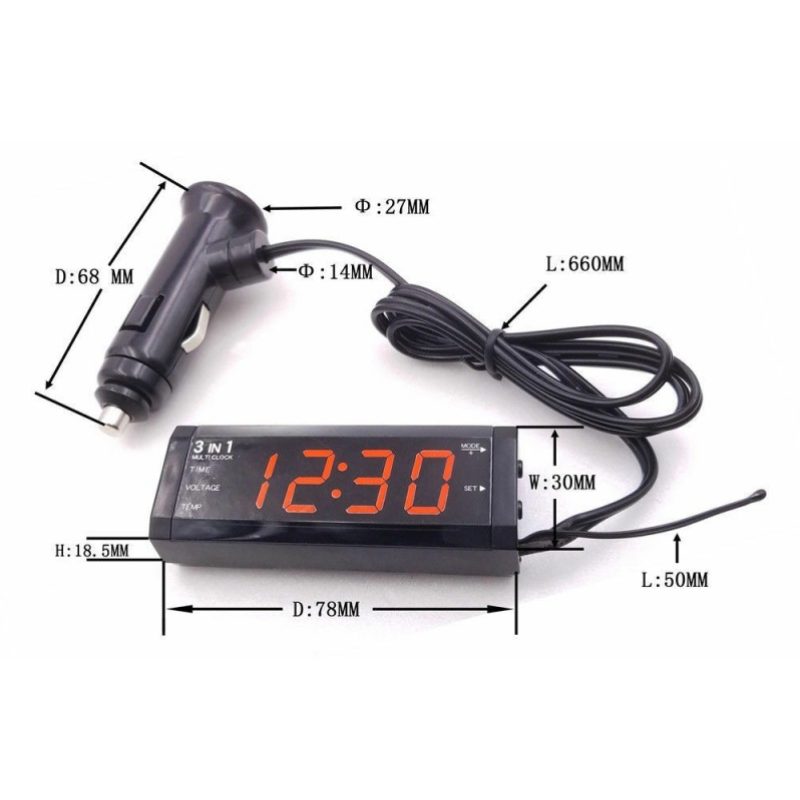 Iron Voltometro Termometro Orologio 3 in 1 digitale LED rosso 0-33V...