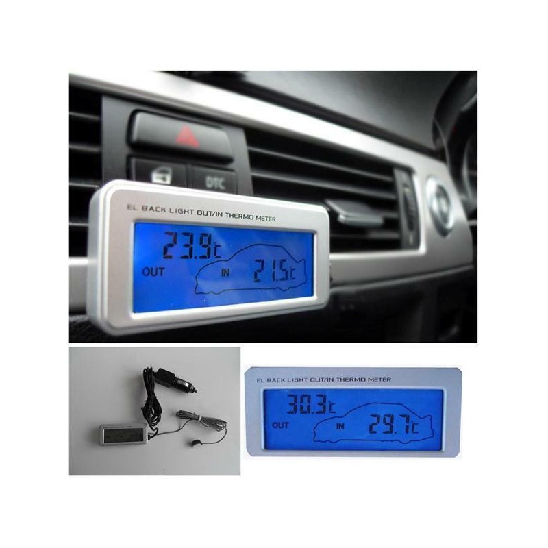 Termometro Digitale Auto LED BLU temperatura interna esterna 82 x 18mm tuning