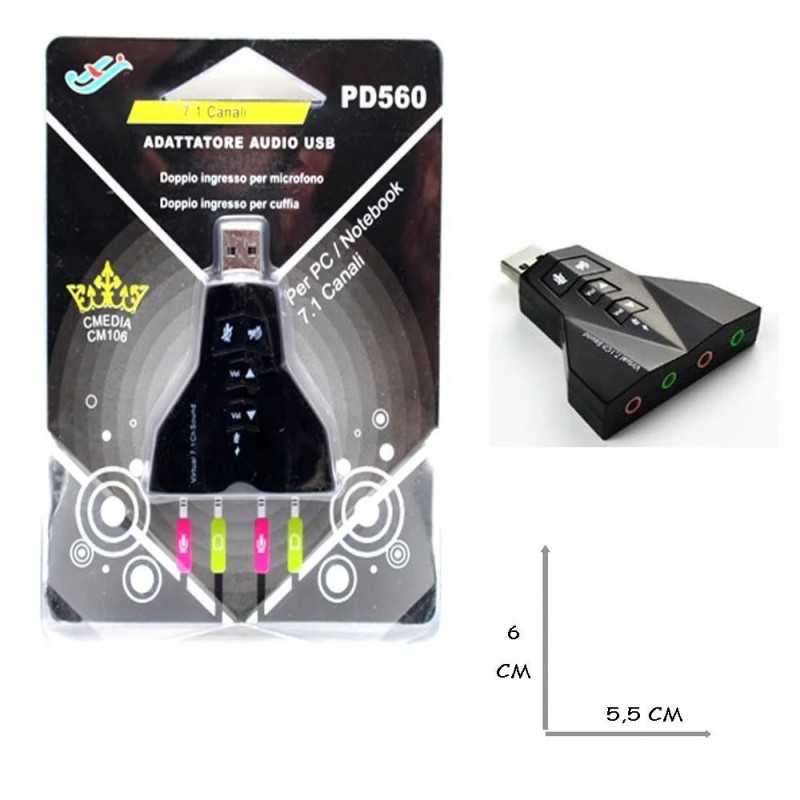 Scheda audio esterna USB 2.0 3D sound 7.1 computer microfono cuffie adattatore