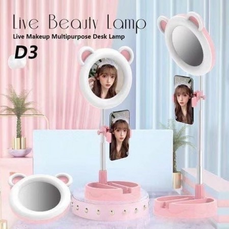 Specchio da trucco tondo illuminato supporto telefono base trucchi 172x172x70 mm