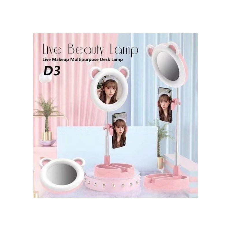 Specchio da trucco tondo illuminato supporto telefono base trucchi 172x172x70 mm