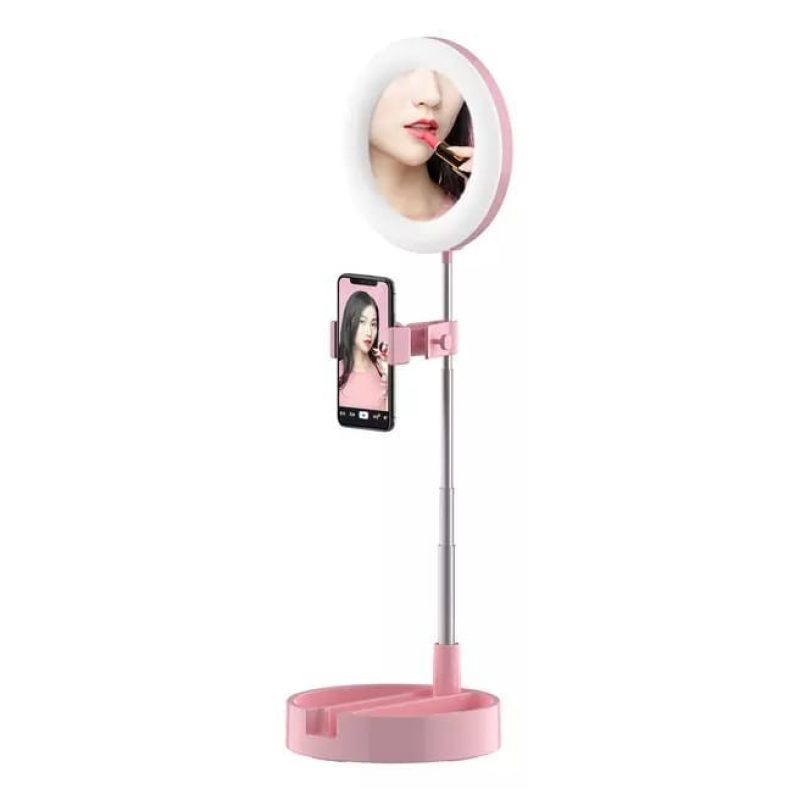 DOBO Specchio da trucco tondo illuminato supporto telefono base tru...