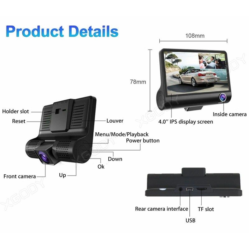 DOBO AUTO DVR Video Recorder Fotocamera anteriore posteriore specch...