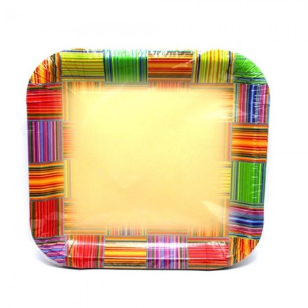 16x PIATTO CARTA QUADRATO PER FESTE PARTY 23CM RIGHE MILLE COLORI