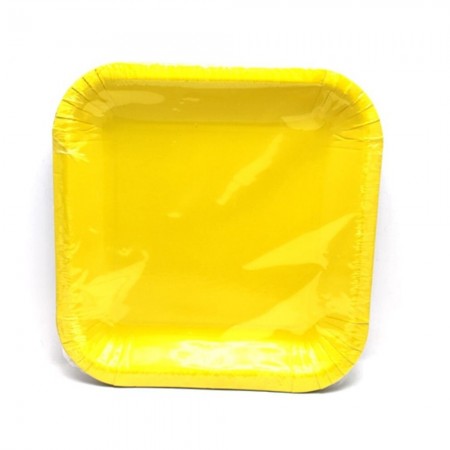 16x PIATTO CARTA QUADRATO PER FESTE PARTY 23 x 23 CM COLORE GIALLO 012C