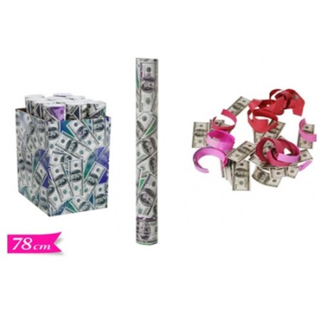 SPARA CORIANDOLI DOLLARI TUBO 78 CM SOLDI SPARASOLDI FESTA PARTY