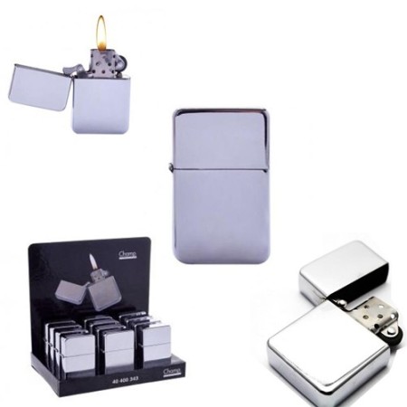 ACCENDINO METALLO CROMATO A STOPPINO CHAMP CROMATO FLINT ZIP ZIPPO RICARICABILE