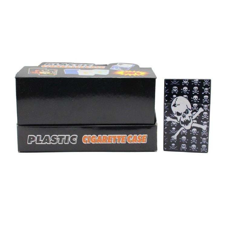 CUSTODIA CASE PER SIGARETTE PLASTICA RIGIDA DESIGN CON TESCHI PUSH HERE TO OPEN