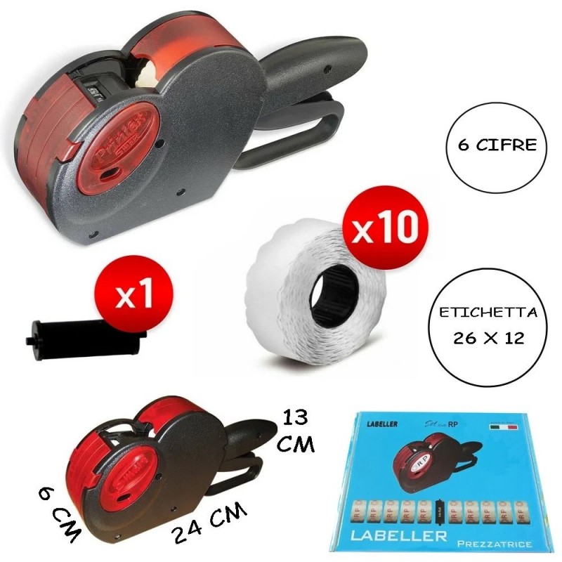 Tagoow PREZZATRICE SMART ETICHETTE 26X12 6 CIFRE TAMPONE 10 ROTOLI ...