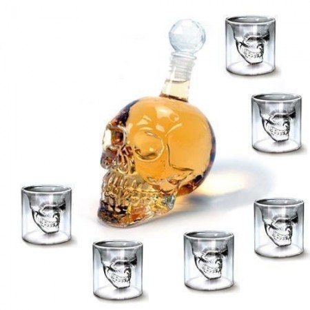 Skull Head bottiglia teschio con bicchieri in vetro disegno moderno per liquore birra e vino - ottima idea regalo