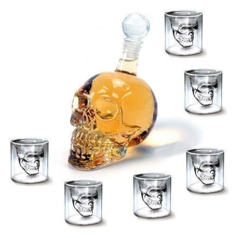DOBO Skull Head bottiglia teschio con 6 bicchieri in vetro disegno ...