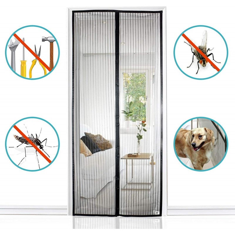 TENDA ZANZARIERA MAGNETICA CON CALAMITA 140 X 240 CM NERA PER PORTA BALCONE