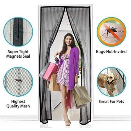 TENDA ZANZARIERA MAGNETICA CON CALAMITA 140 X 240 CM NERA PER PORTA BALCONE