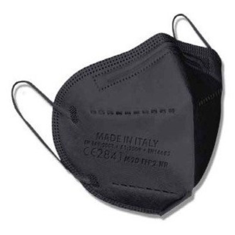 FAS 50x MASCHERINE FFP2 ITALIANE CERTIFICATE CE COLORE NERO PORTA M...