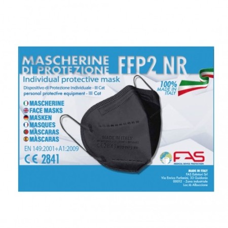 50x MASCHERINE FFP2 ITALIANE CERTIFICATE CE COLORE NERO PORTA MASCHERINA OMAGGIO