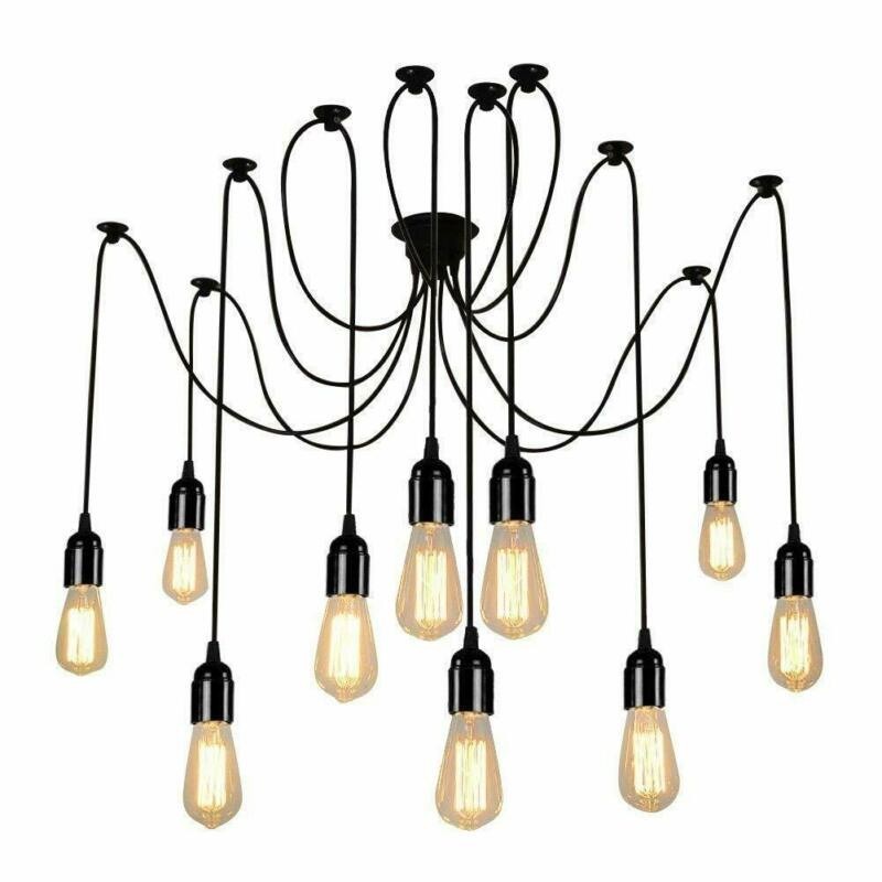 Lampadario porta lampade a sospensione 12 pendenti nero E27 ragno vintage regola