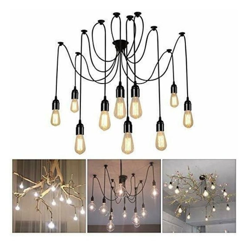 DRIWEI Lampadario porta lampade a sospensione 12 pendenti nero E27 ...
