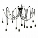 Lampadario porta lampade a sospensione 12 pendenti nero E27 ragno vintage regola