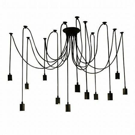 Lampadario porta lampade a sospensione 12 pendenti nero E27 ragno vintage regola