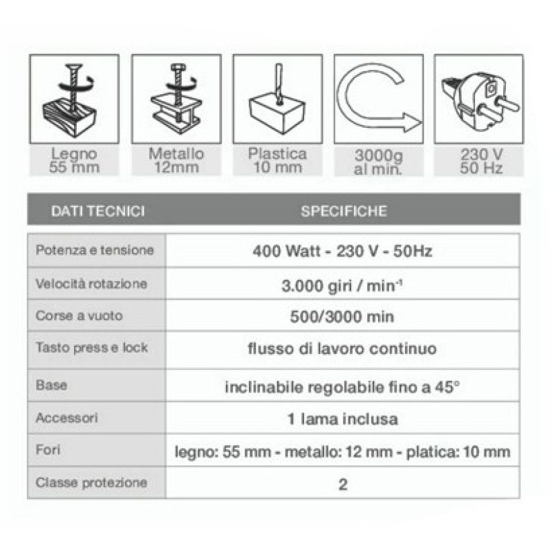 Kombo KOMBO SEGHETTO ALTERNATIVO 400 W CAPACITA DI TAGLIO LEGNO PLA...