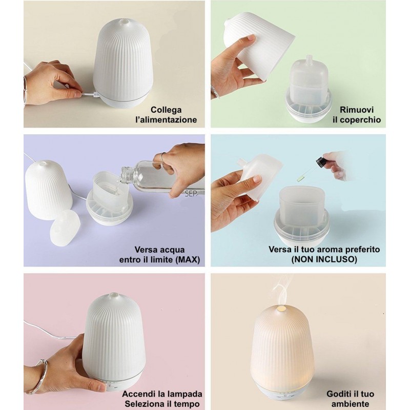Diffusore di aromi umidificatore aromaterapia purifica aria e colorata lampada di design 100ml - Diffusore lampada relax design