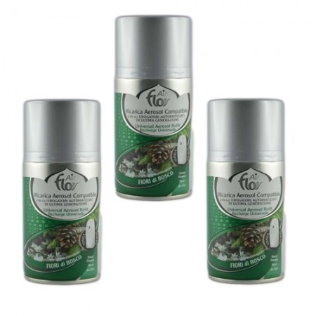 3x Deodorante ambiente 250ml ricarica erogatore automatico aroma Fiori di bosco