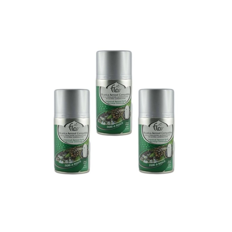 3x Deodorante ambiente 250ml ricarica erogatore automatico aroma Fiori di bosco