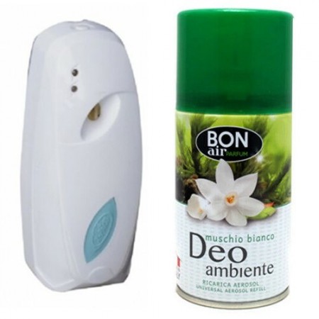 Deodorante ambiente 250ml con erogatore automatico aroma muschio bianco ricarica