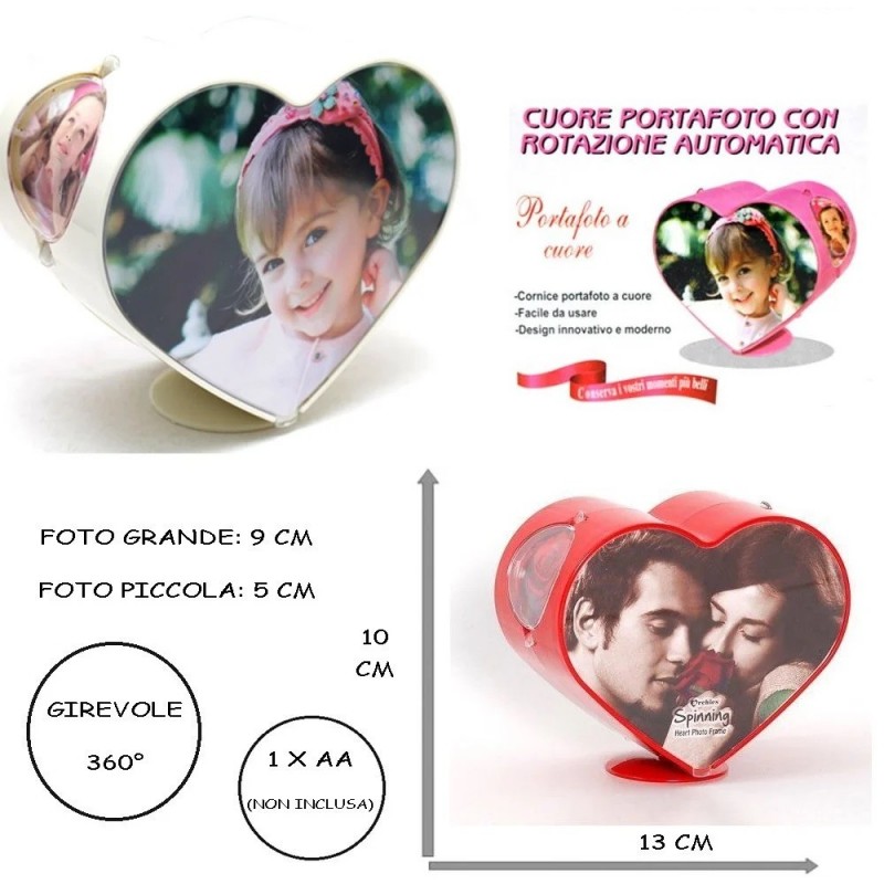 CORNICE PORTAFOTO A CUORE CON ROTAZIONE 360° MUSICALE 4 FOTO FOTOGR...