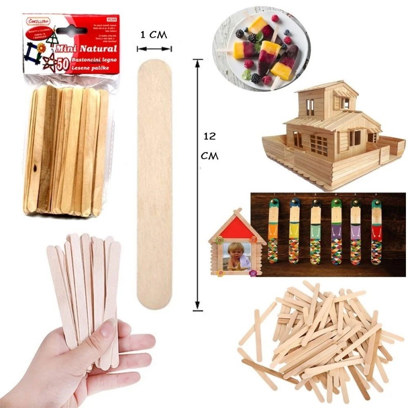 Generico 150 BASTONCINI IN LEGNO 12 CM MINI NATURAL CANTINI DECORAZ...