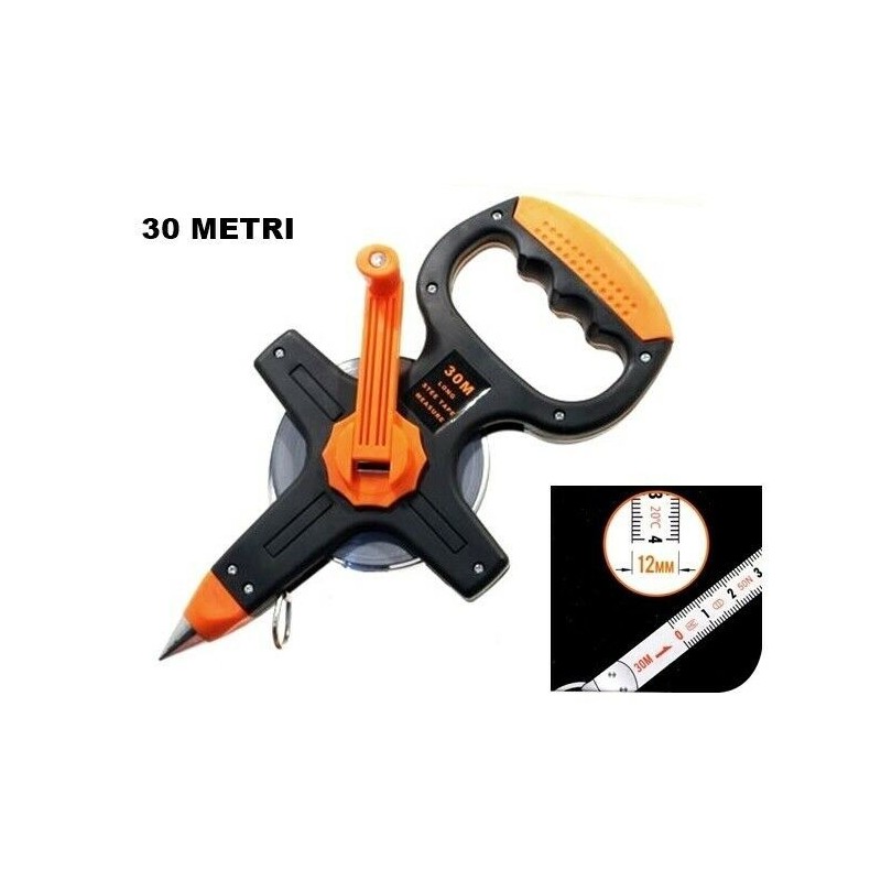 ROTELLA METRICA PROFESSIONALE 30 METRI NASTRO IN ACCIAIO E PUNTALE IN ACCIAIO