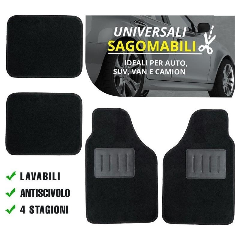 Generico SET 4 TAPPETINI TAPPETI AUTO VAN CAMION GOMMA NERA UNIVERS...
