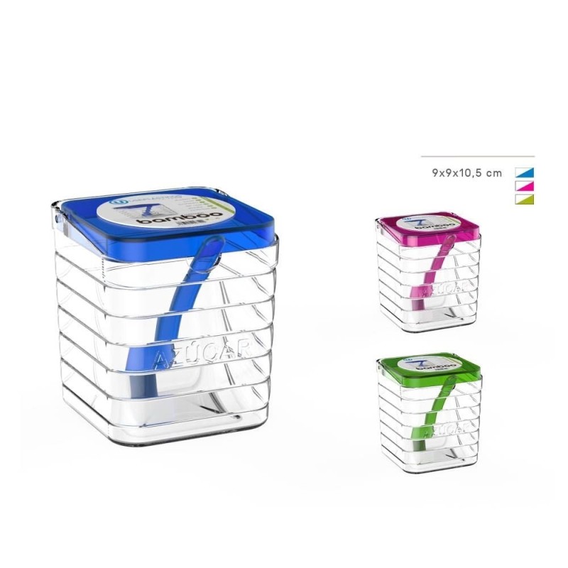ZUCCHERIERA TRASPARENTE IN PLASTICA CON CUCCHIAINO 10.5x9CM CONTENITORE ZUCCHERO