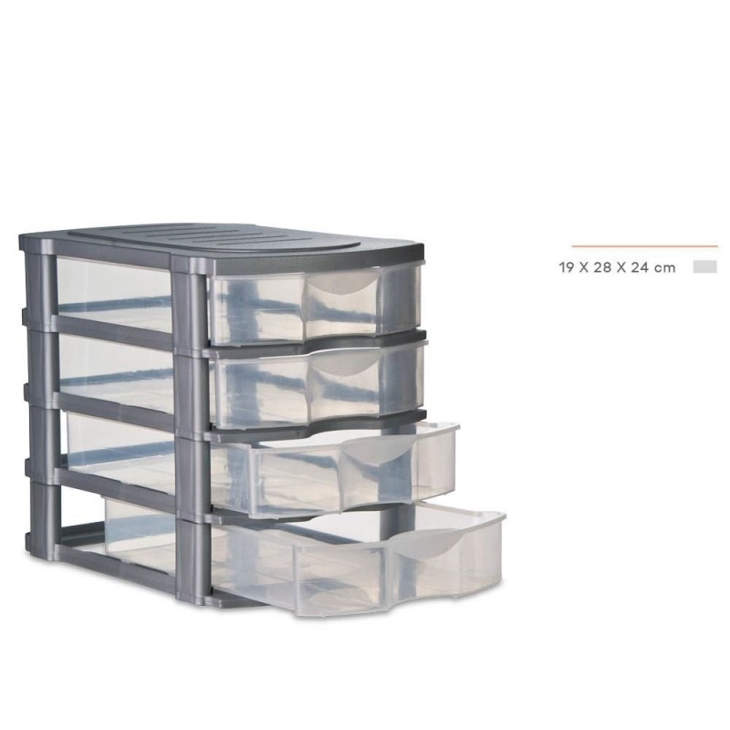 MOBILETTO IMPILABILE 4 CASSETTI MODULARE PORTAOGGETTI CASSETTIERA  19x28x24 CM