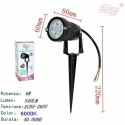 FARETTO FARO LED GIARDINO 6W SUPPORTO PICCHETTO LUCE CALDA 6000K 540LM IP65