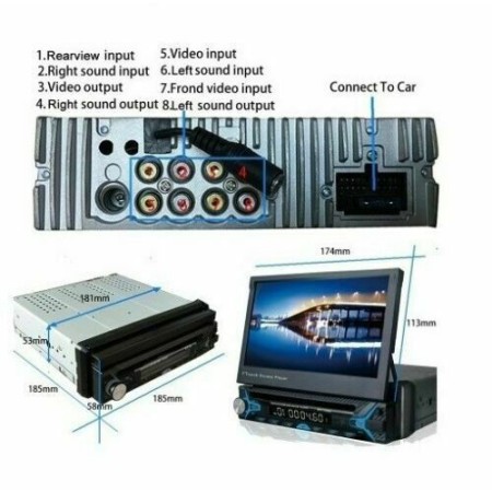 7" RETRATTILE HD AUTORADIO 1080p CON SCHERMO TOUCH SCREEN BLUETOOTH MP3 LETTORE