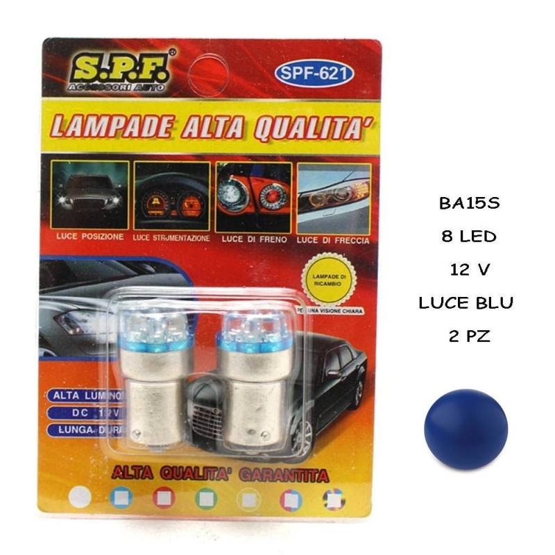 LAMPADE PER AUTO G18 12V 8 LED TUNING SPF BLU FILAMENTO UNICO AUTO