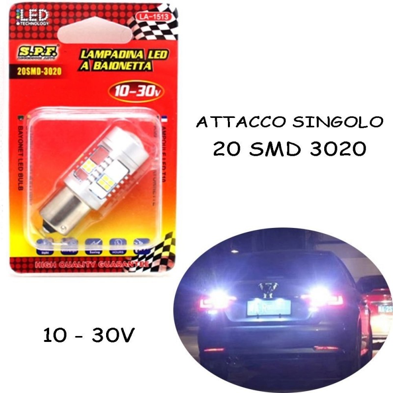 LAMPADINA BAIONETTA BA15S 20 SMD 3020 1156 TUNING SPF FILAMENTO UNICO AUTO