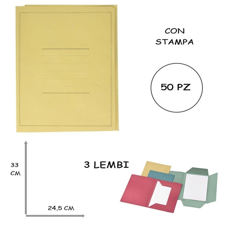 CARTELLA ARCHIVIAZIONE 3 LEMBI 25 x 33 CM LINEA ECO PIGNA CON STAMPA 50PZ