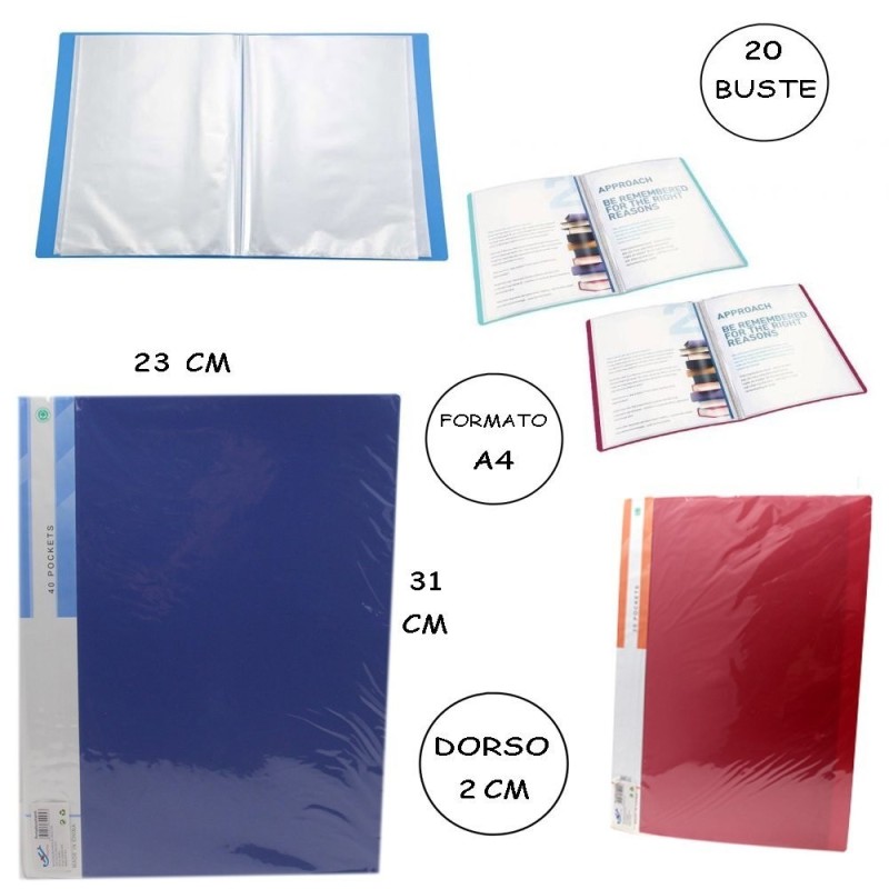 CARTELLA PORTADOCUMENTI T20 BUSTE SEMI TRASPARENTI FORMATO A4 COLORI ASSORTITI